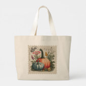 Oude Pompoen Postzegel Herfst Oogst Grote Tote Bag (Achterkant)
