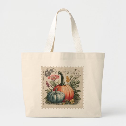 Oude Pompoen Postzegel Herfst Oogst Grote Tote Bag (Voorkant)