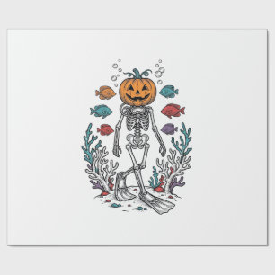 Oude Pompoen Skelet Duiker Halloween Vis Desi Cadeaupapier