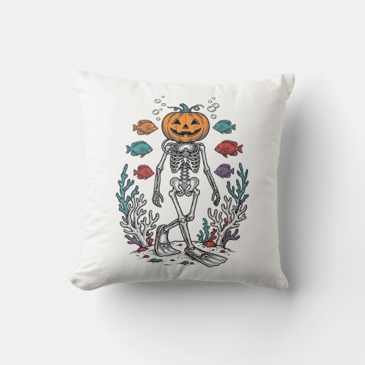 Oude Pompoen Skelet Duiker Halloween Vis Desi Kussen (Voorkant)