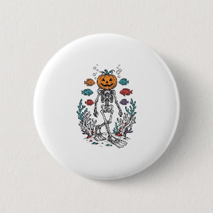 Oude Pompoen Skelet Duiker Halloween Vis Desi Ronde Button 5,7 Cm