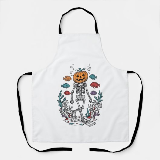 Oude Pompoen Skelet Duiker Halloween Vis Desi Schort (Voorkant)