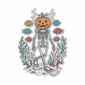 Oude Pompoen Skelet Duiker Halloween Vis Desi Sticker (Voorkant)