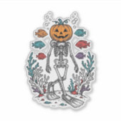 Oude Pompoen Skelet Duiker Halloween Vis Desi Sticker (Voorkant)