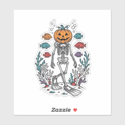 Oude Pompoen Skelet Duiker Halloween Vis Desi Sticker (Vel)