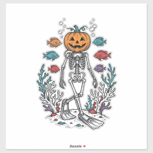 Oude Pompoen Skelet Duiker Halloween Vis Desi Sticker (Vel)