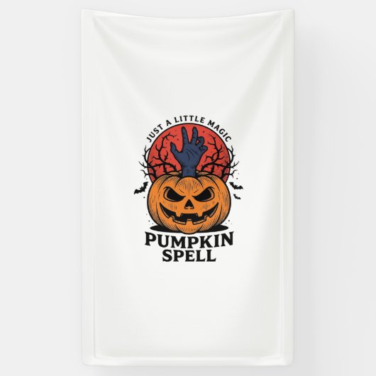 Oude Pompoen Spreuk Halloween Heks Hand Kunst_1 Spandoek (Verticaal)