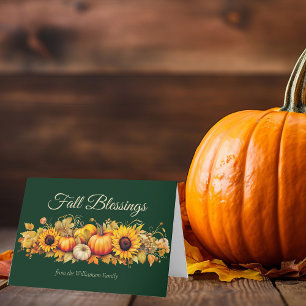 Oude pompoenen voor Thanksgiving groene zegeningen Feestdagen Kaart