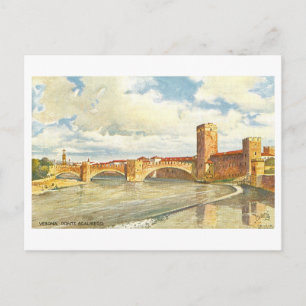Oude Ponte Scaligero in Verona, Italië, Briefkaart