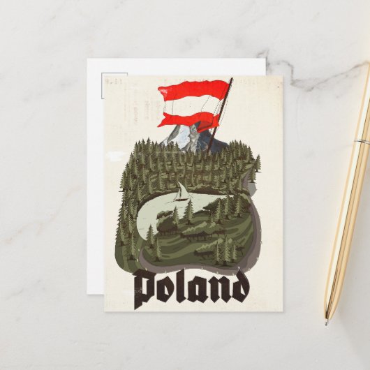 Oude Poolse Reisposter Aankondigingskaart (Voorkant / Achterkant in situ)