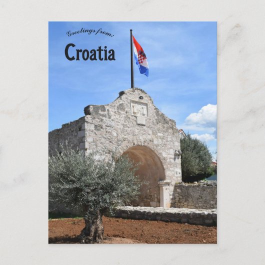 Oude Poort en Vlag in Nin Kroatië Briefkaart (Voorkant)