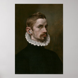 Oude portret van man met oordopjes. poster