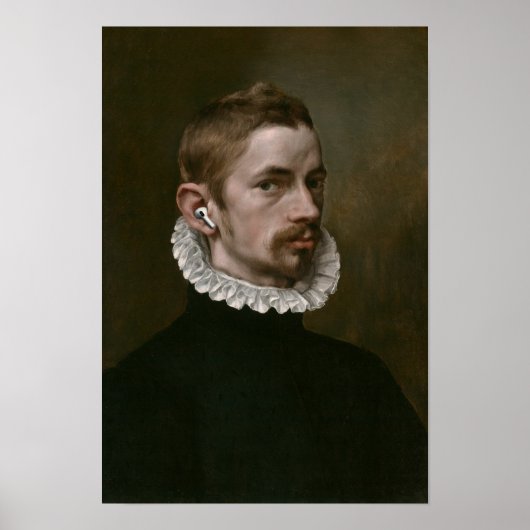 Oude portret van man met oordopjes. poster (Voorkant)
