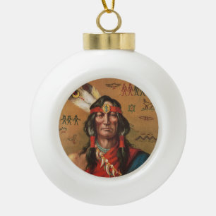 Oude portretkunst van een inheemse Amerikaanse hoo Keramische Bal Ornament