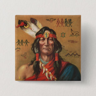 Oude portretkunst van een inheemse Amerikaanse hoo Vierkante Button 5,1 Cm