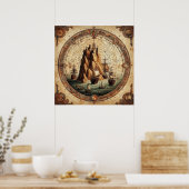 Oude Portugal Schepen Kaart 1 Poster (Keuken)