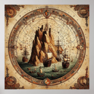 Oude Portugal Schepen Kaart 1 Poster