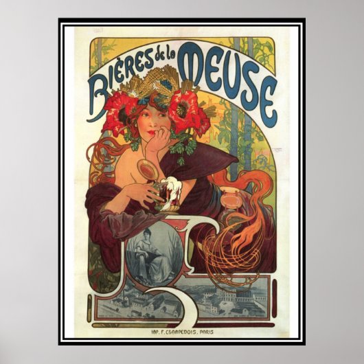 Oude Poster Alphonse Mucha Bieradvertentie (Voorkant)