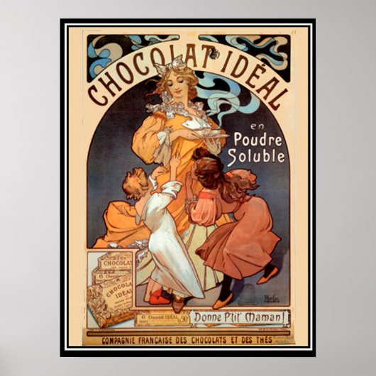 Oude Poster alphonse mucha Reclame voor Chocolade (Voorkant)