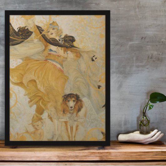 Oude Poster Collie Hond en Mode Diva