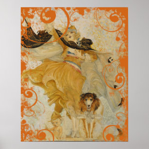 Oude Poster Collie Hond en Mode Diva