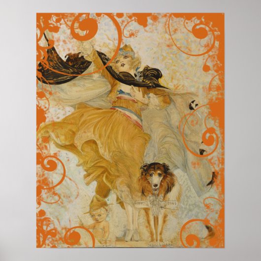 Oude Poster Collie Hond en Mode Diva (Voorkant)