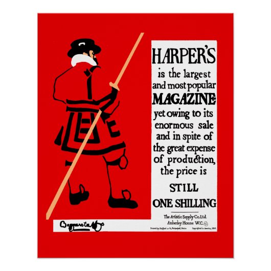 Oude Poster Harper's Magazine Beefeater (Voorkant)