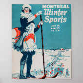 Oude poster Skiing 1924 in Montreal wintersport (Voorkant)