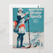 Oude poster Skiing 1924 in Montreal wintersport Briefkaart (Voorkant / Achterkant)