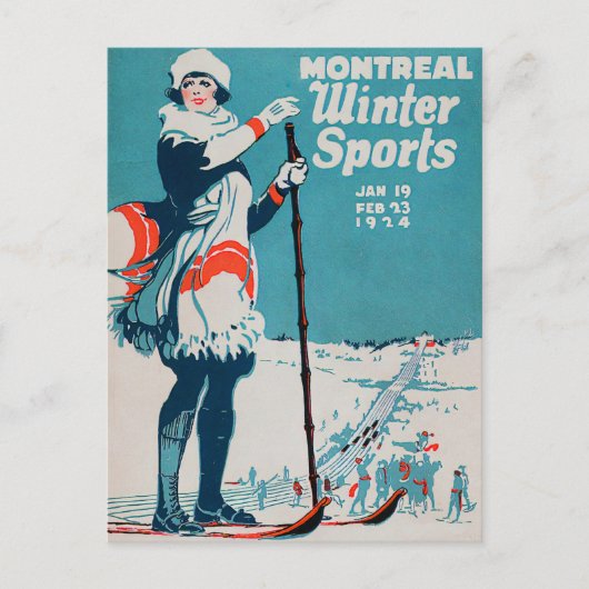 Oude poster Skiing 1924 in Montreal wintersport Briefkaart (Voorkant)