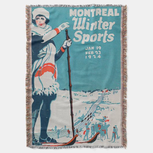 Oude poster Skiing 1924 in Montreal wintersport Deken (Voorkant Verticaal)