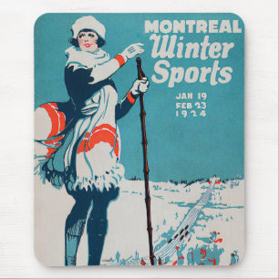 Oude poster Skiing 1924 in Montreal wintersport Muismat