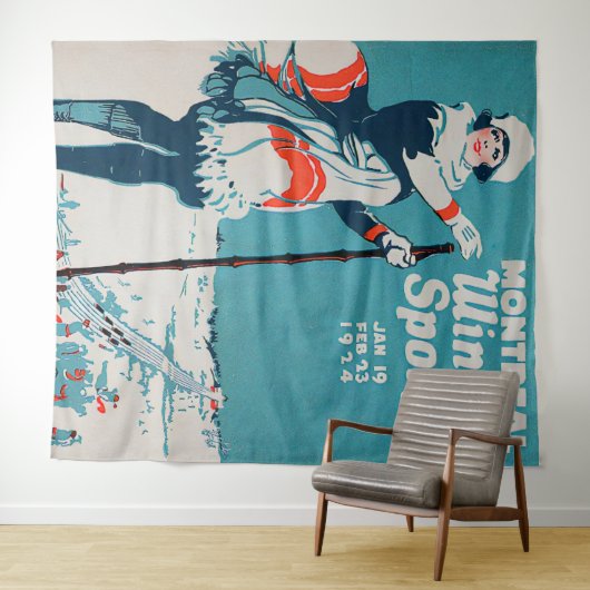 Oude poster Skiing 1924 in Montreal wintersport Wandkleed (In Situ (horizontaal))