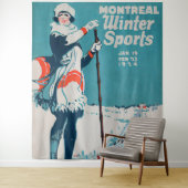 Oude poster Skiing 1924 in Montreal wintersport Wandkleed (In situ)