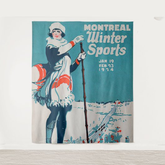 Oude poster Skiing 1924 in Montreal wintersport Wandkleed (Voorkant)