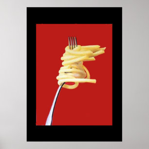 Oude Poster Spaguetti en Vork Rood