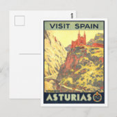 Oude poster van Asturië, Spanje, Reisposter Briefkaart (Voorkant / Achterkant)
