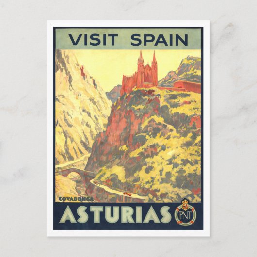Oude poster van Asturië, Spanje, Reisposter Briefkaart (Voorkant)