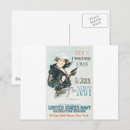 Oude Poster van de marine rond 1918 Briefkaart (Voorkant / Achterkant)