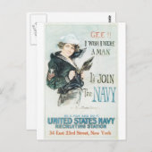 Oude Poster van de marine rond 1918 Briefkaart (Voorkant / Achterkant)