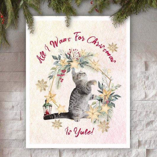 Oude Poster van Kerstkat met Kerstkrans