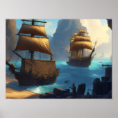 Oude poster van zeilend piratenschip (Voorkant)