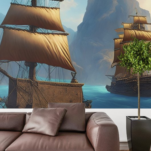 Oude poster van zeilend piratenschip