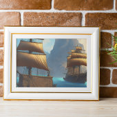 Oude poster van zeilend piratenschip