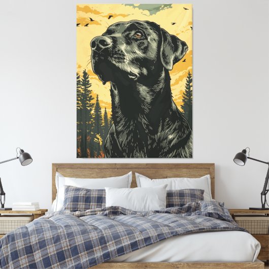 Oude Posters van Zwarte Labrador Retrievers Canvas Afdruk (Insitu (Slaapkamer))