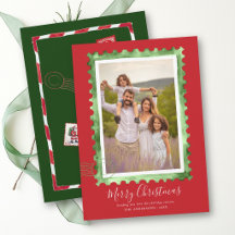 Oude Postzegel Groen Rode Familie Kerstmis