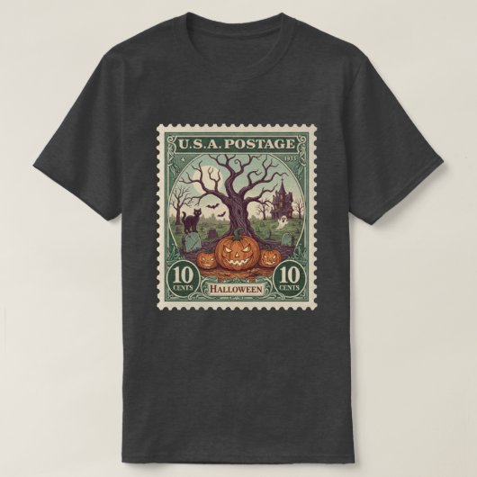 Oude Postzegel Halloween T-shirt (Design voorkant)