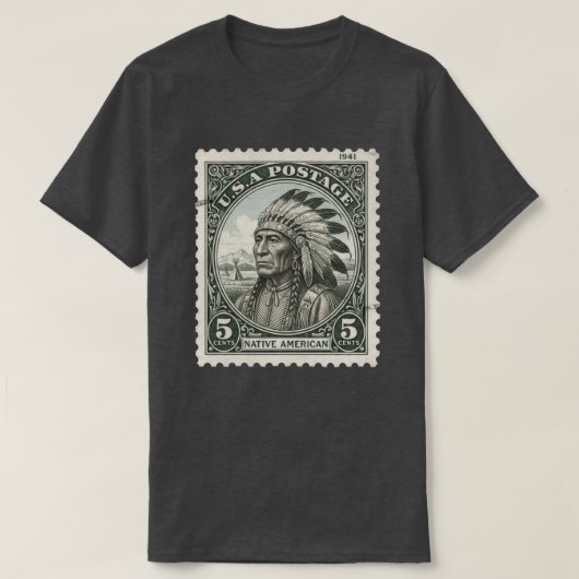 Oude Postzegel Indiaans Hoofdling T-shirt (Design voorkant)
