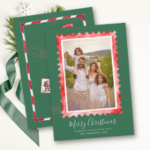 Oude Postzegel Rode Groene Familie Kerstmis