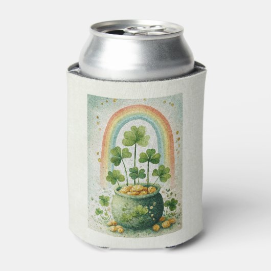 Oude pot met goud en regenboog blikjeskoeler (Blikje Voorkant)